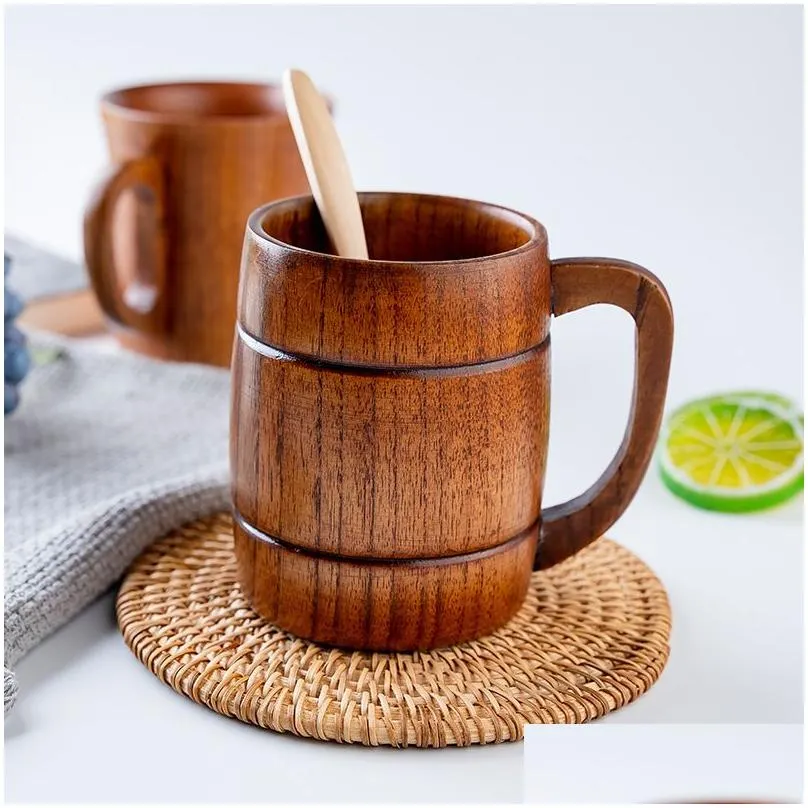 classical wooden beer cup tea coffee water mugs heatproof home office bar party drinkware cups 8x10.5cm