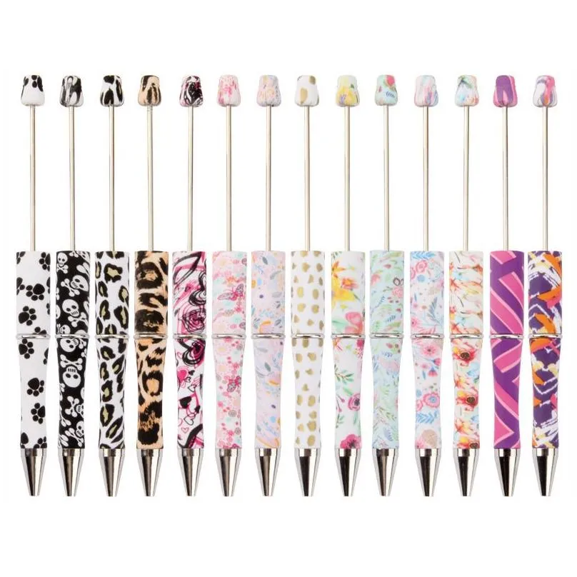 wholesale leopard diy bead pen ballpoint pens original beads pens customizable lamp work craft writing tool