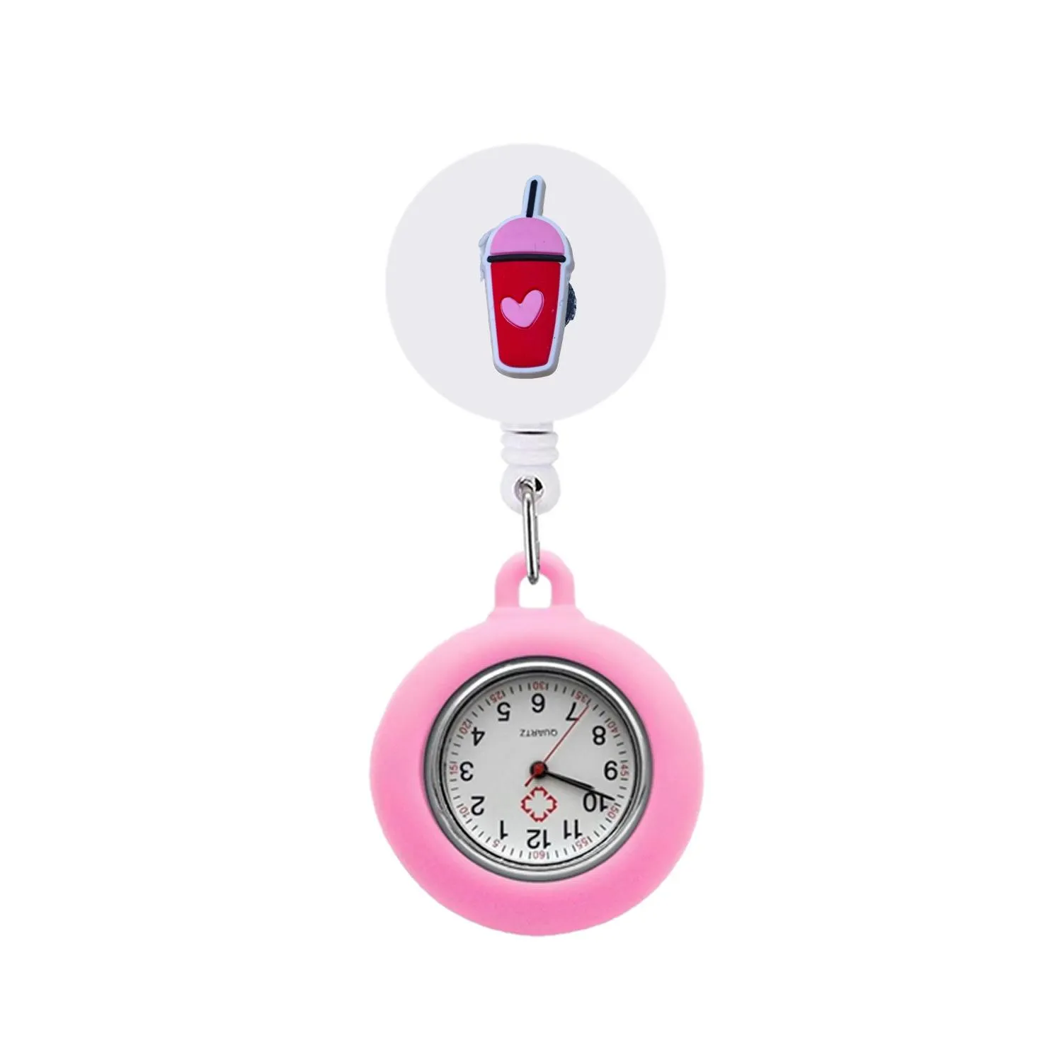 pink valentines day clip pocket watches womens nurse on watch retractable for student gifts lapel fob silicone with second hand