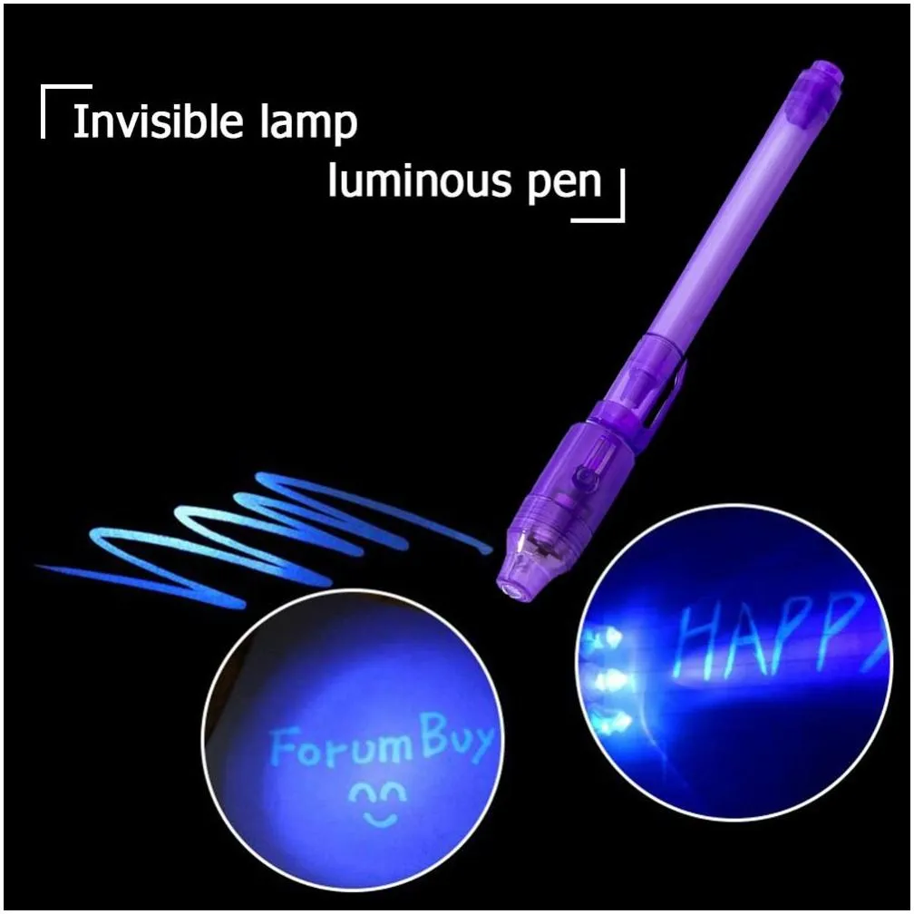 wholesale light uv led pen individual blister card pack for each black with ultra violet lights invisibles ink multi function pens