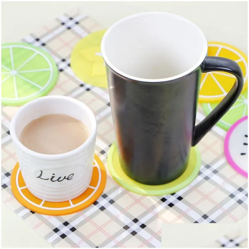 Mats Pads Sile Fruit Coaster Pattern Colorf Round Cup Cushion Holder Thick Drink Tableware Coasters Mug Insated Drop Delivery Home Dh8Ad