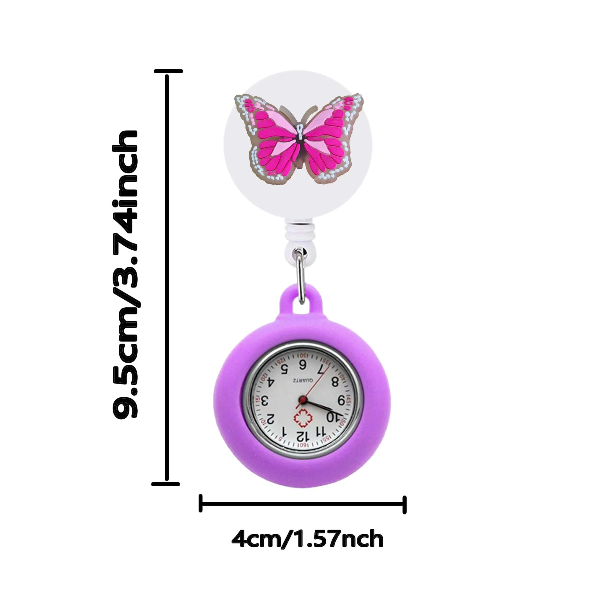 fluorescent butterfly 6 clip pocket watches nurse watch glow pointer in the dark retractable digital fob clock gift arabic numeral dial silicone brooch medical