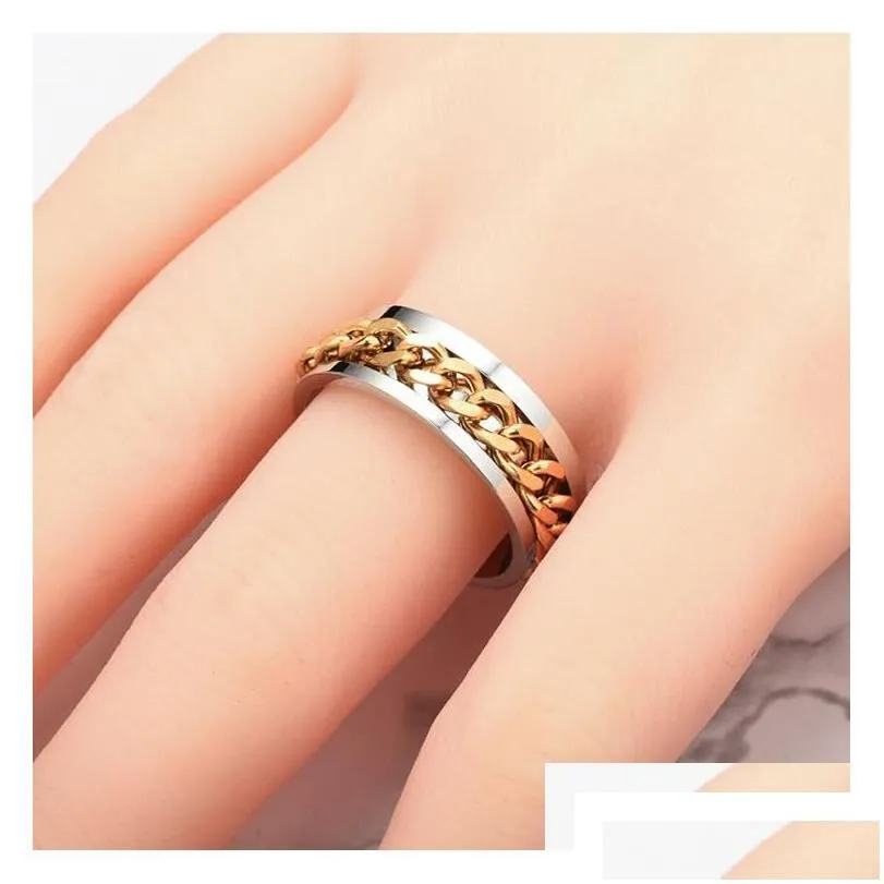 Band Rings 20Pcs/Lot Cool Men Spinner Chain Stainless Steel Rotatable Jewelry Party Gifts Mix Color Wholesale Drop Delivery Ring Dhk3K