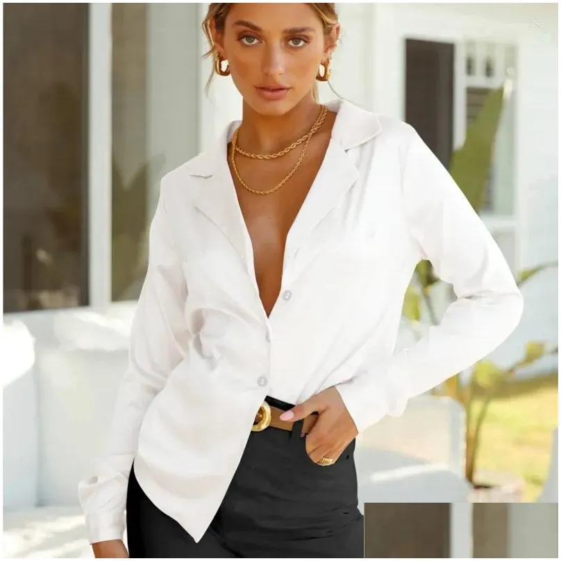 Womens Blouses Ashion Long Sleeve Turndown Solid Shirts For Women 2023 Autumn Temperamen Telegant Top Femme Office Tops And Blouse