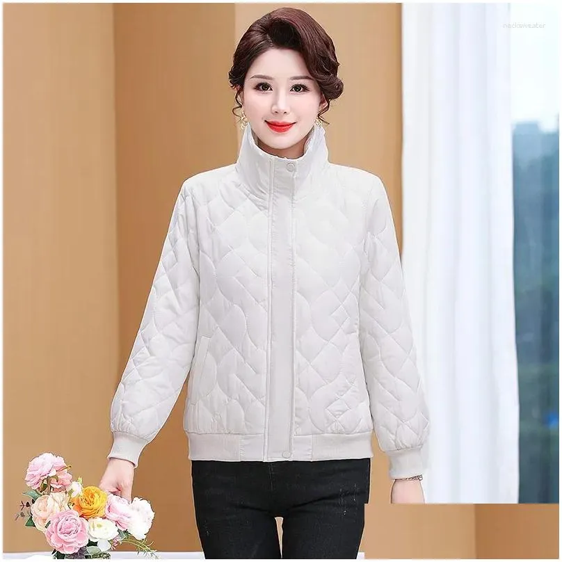 Womens Trench Coats Winter Jacket With Stand Up Collar Placket Quilting Cotton Coat Large Size Wadded Overcoat Drop Delivery Apparel Dhhcp