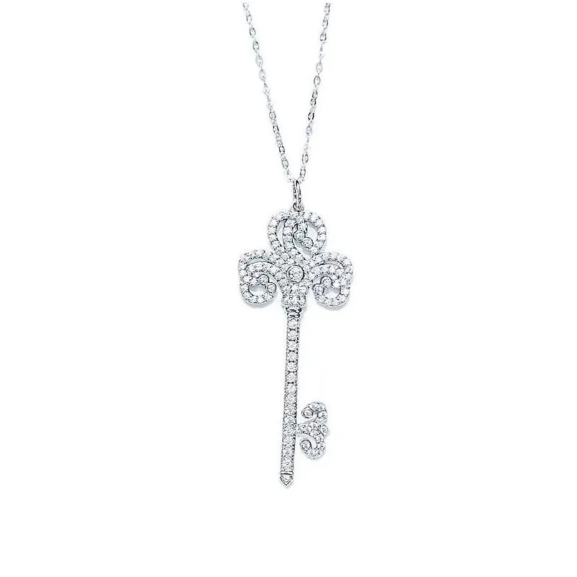  Luxury Diamond Key Necklace Fashion Designer Women`s Pendant Girls Valentine`s Day 18K Gold Jewelry Gift