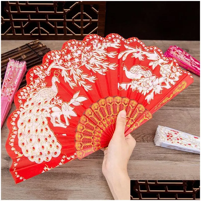 Arts And Crafts Chinese Style Folding Fans Classical Festival Performance Dance Fan Summer Peacock 42X23Cm Drop Delivery Home Garden Dhada