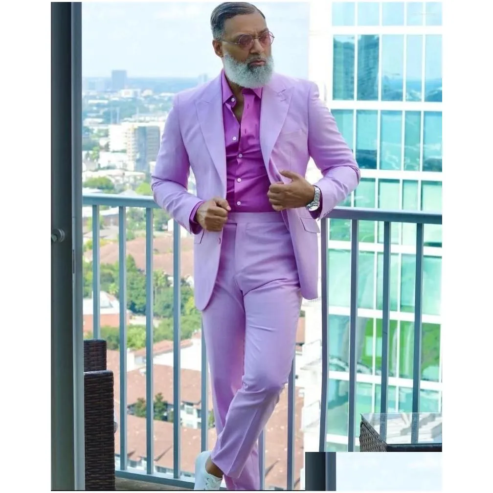 Mens Suits Blazers Men Light Purple Peaked Lapel Wedding Tuxedos Terno Mascino Groom Prom Slim Fit Blazer Custom Made 2 Pcs Jacket Dhukt