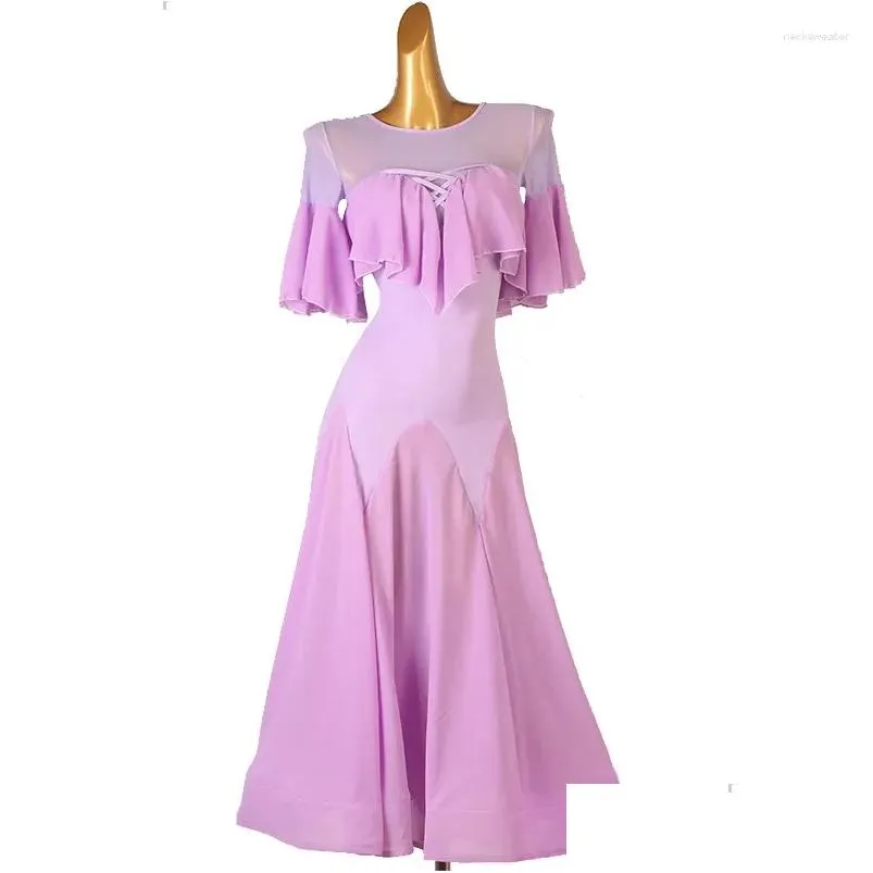 stage wear ruffle edge modern practice national standard dance swing dress social suit can be customized in large sizes