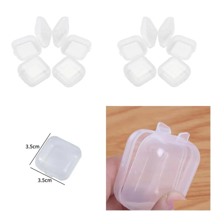 wholesale diy square clear box plastic storages containers case with lids jewelry earplugs storage boxs 3.8x3.8cm