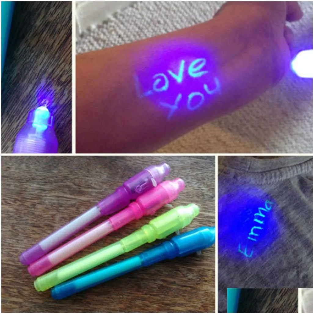 wholesale light uv led pen individual blister card pack for each black with ultra violet lights invisibles ink multi function pens