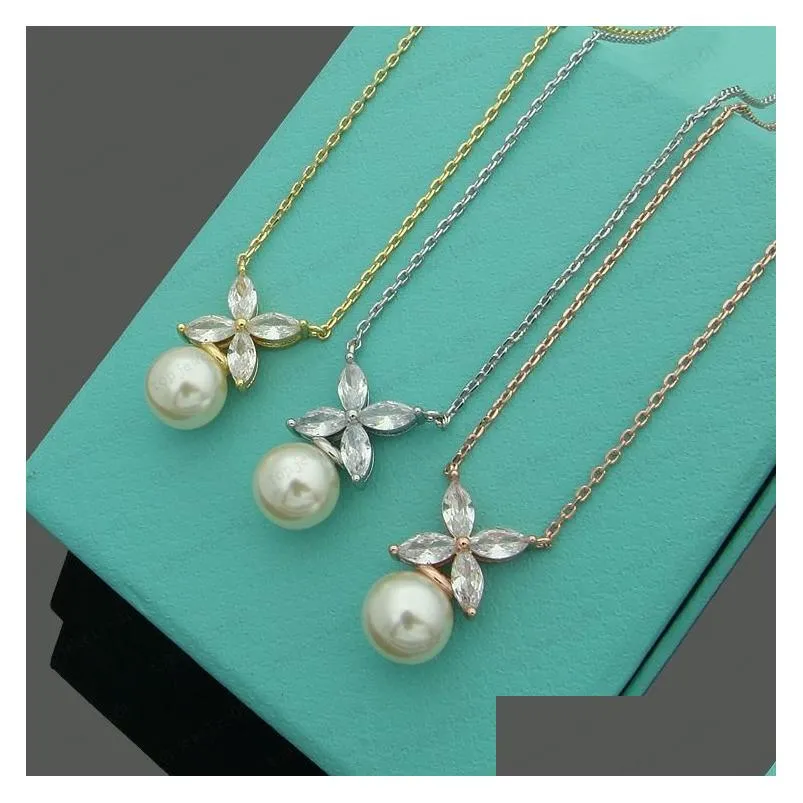 Designer bow necklace female stainless steel couple gold chain pendant single pearl luxury jewelry gift girlfriend wholesale with box