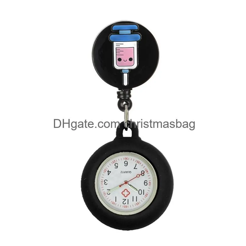 black retractable nurse doctor heart stethoscope syringe clip design pocket watches medical hospital badge reel hang gift watch