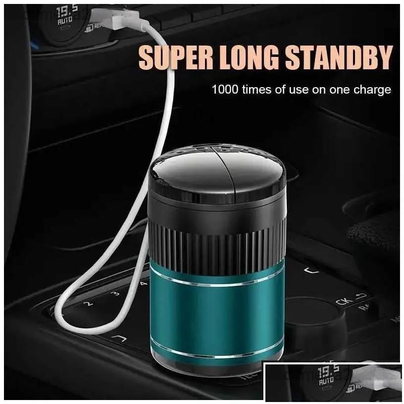 Car Ashtrays Smart Ashtray Matic Opening Closing Infrared Sensor Usb Rechargeable Smokeless Light-Sensitive Mirror With Er Drop Deliv Dhfhm