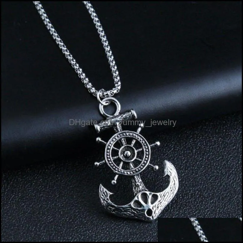Pendant Necklaces Mens Stainless Steel Vintage Necklace Navy Anchor Ship Rudder Punk Jewelry Gift Drop Delivery Pendants Dhwwa