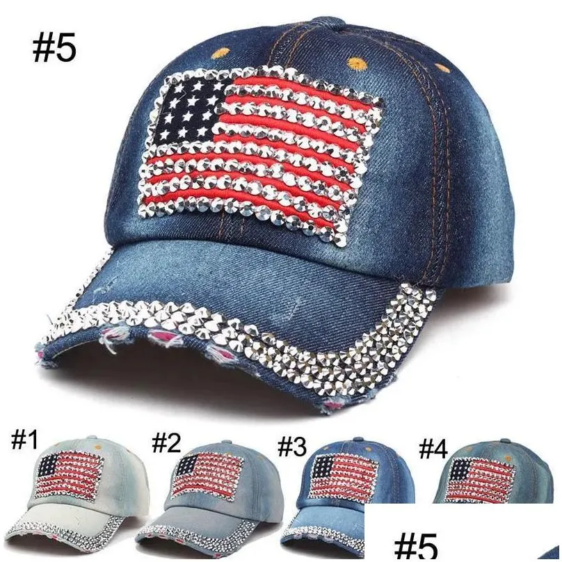 american flag retro  hat fashion designer diamond studded peaked cap adjustable outdoor travel sun hats
