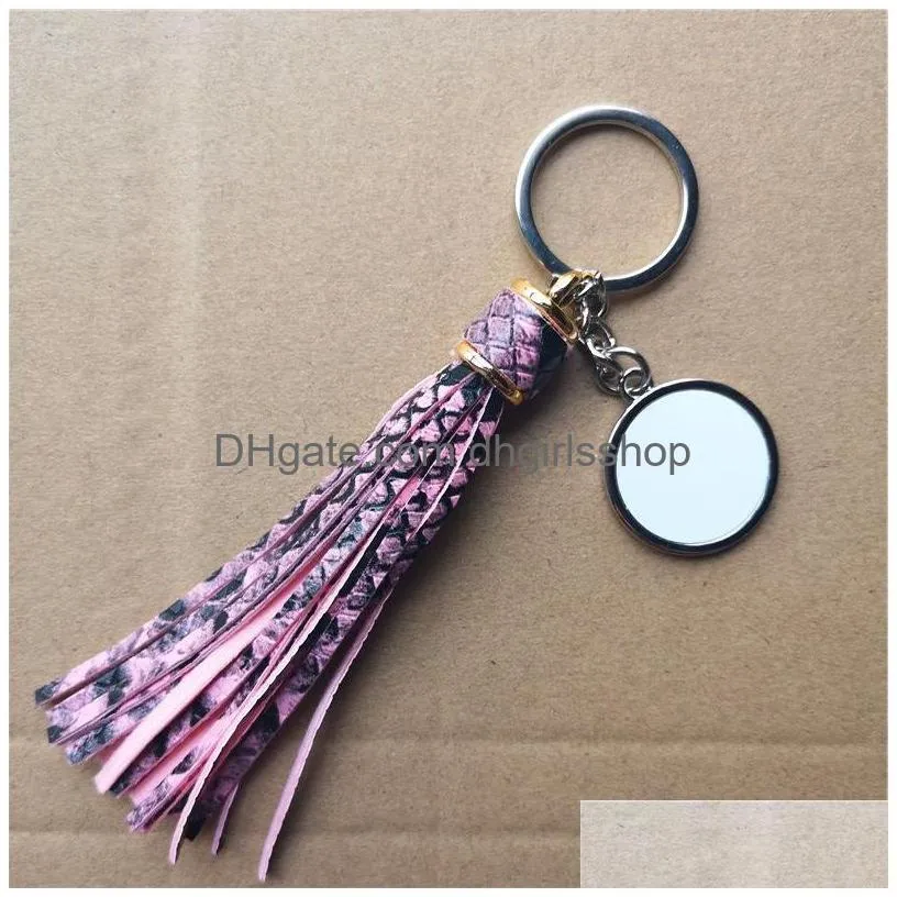 Keychains & Lanyards New Arrival Sublimation Long Leather Tassels Key Chains Snake Skin Ring For Bag Accessories Transfer Printing Ma Dhmwk