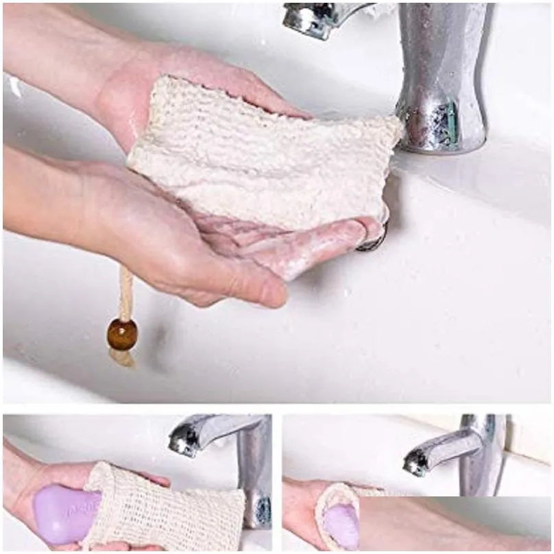 natural exfoliating mesh soap savers bag scrubbers pouch holder for shower bath foaming and drying 6x3.5inch