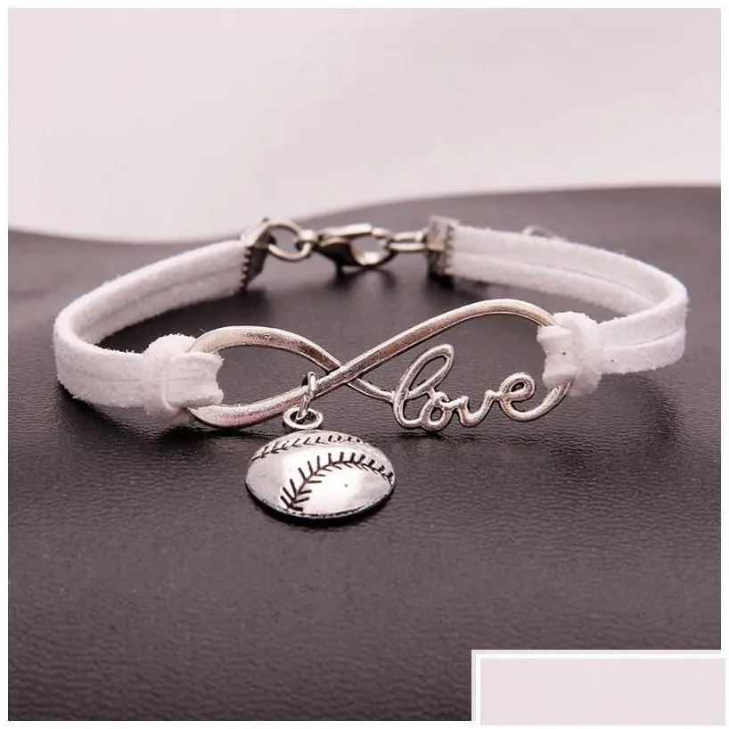 Charm Bracelets American Softball Infinity For Women Men Love Baseball Veet String Rope Wrap Bangle Fashion Sports Jewelry Gift Drop D