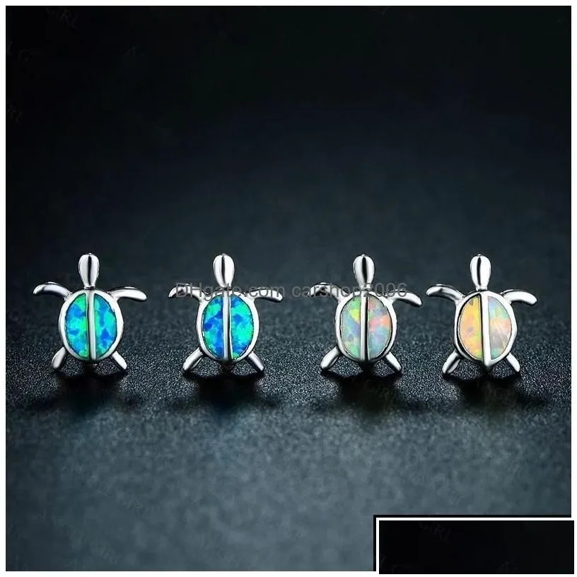 Stud Cute Sea Turtle Creative Lovely Animal Imitation Fire Opal Ear Earring For Women Girl Trendy Jewelry Gift Drop Delivery Earrings