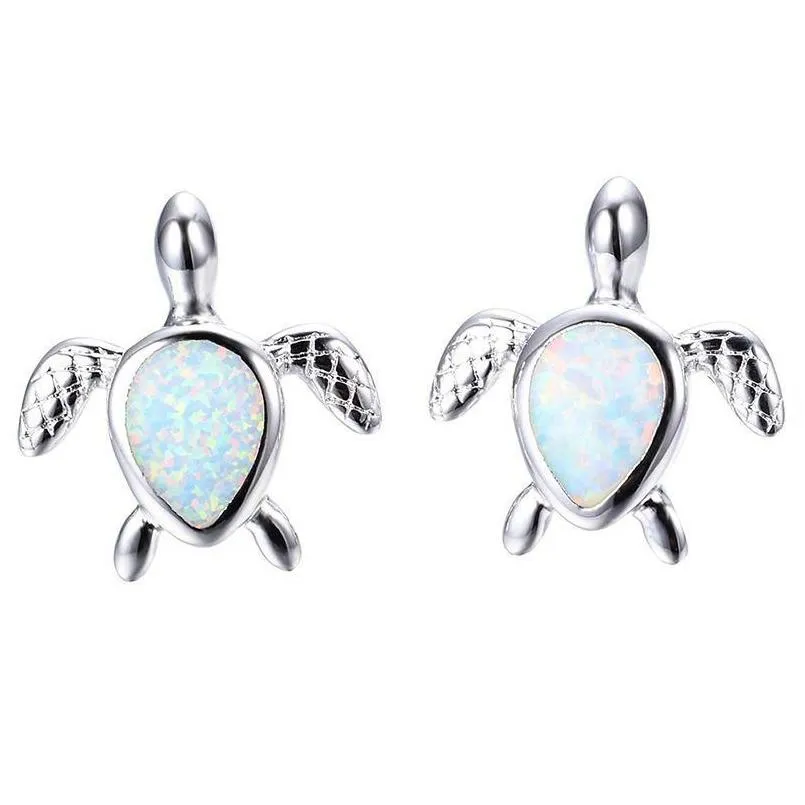 Stud Cute Sea Turtle Creative Lovely Animal Imitation Fire Opal Ear Earring For Women Girl Trendy Jewelry Gift Drop Delivery Earrings