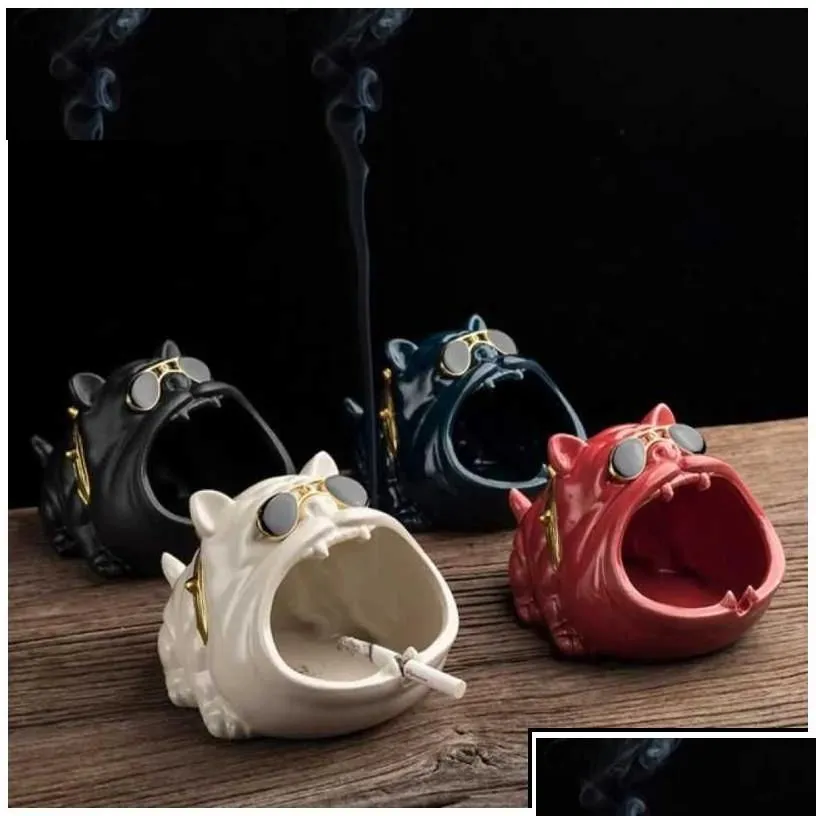 Car Ashtrays Ashtray Creative Personality Cartoon Dog Ins High Beauty Fashion Cute Home Office Ceramic Accessories Q231125 Drop Deliv Dhzec