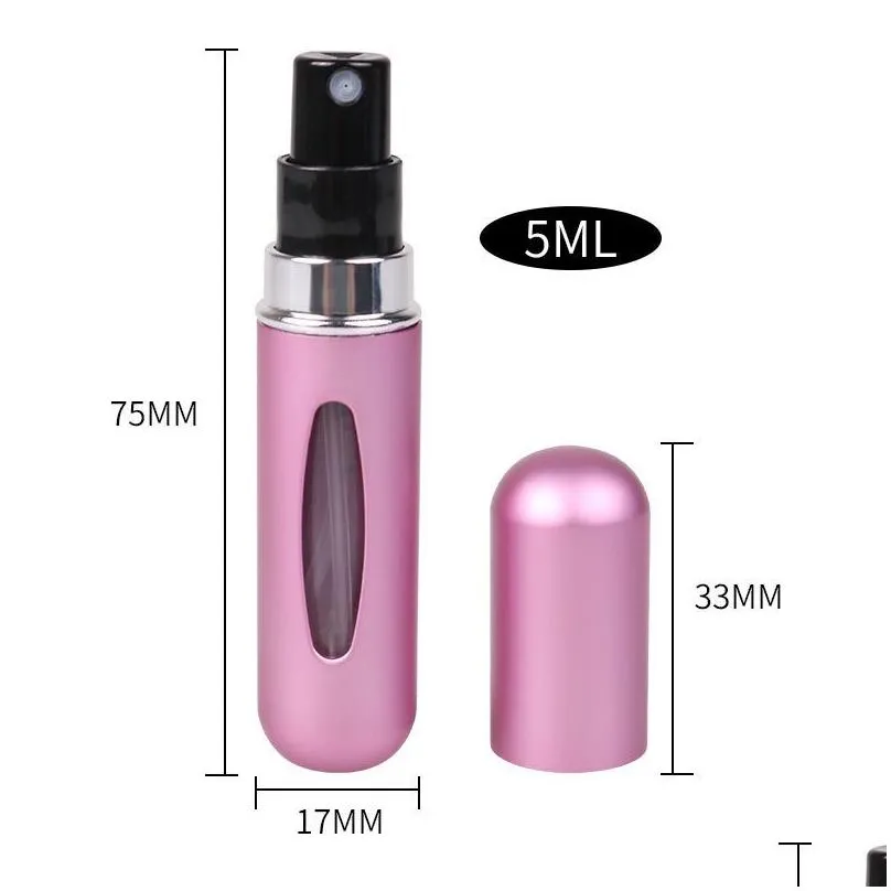 wholesale 5ml refillable perfume spray bottle aluminum spray atomizer portable travel cosmetic container perfumes bottles 12 colors