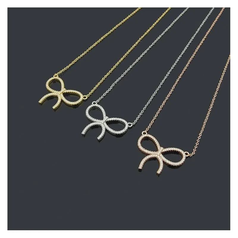 Designer bow necklace female stainless steel couple gold chain pendant single pearl luxury jewelry gift girlfriend wholesale with box