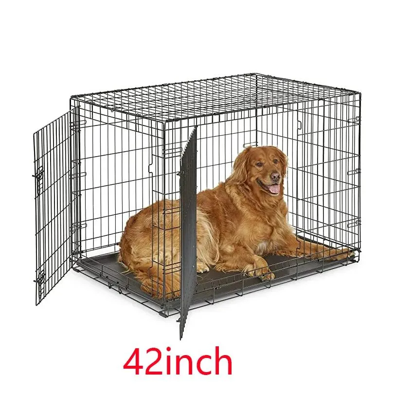 folding dog cage dog houses kennels accessories 2 doors wire folding pet crate cat cage suitcase dog carrier 48inch