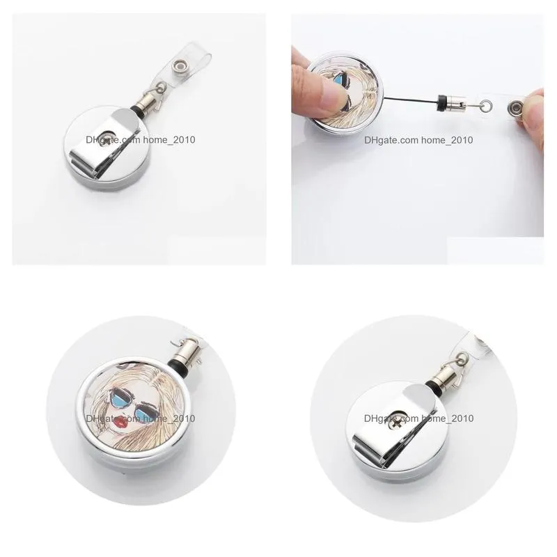 desk supplies sublimation retractable lanyard name tag card badge reel holder with blank aluminum sheets for diy custom company names 40mm