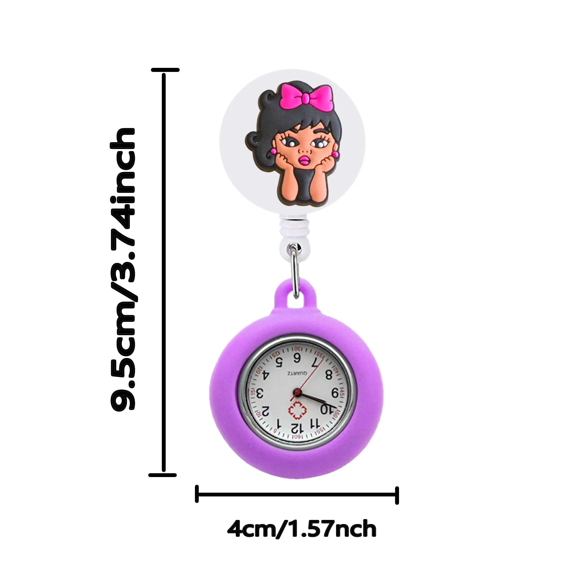 black girl 10 clip pocket watches silicone brooch fob medical nurse watch alligator hang clock gift glow pointer in the dark retractable arabic numeral dial
