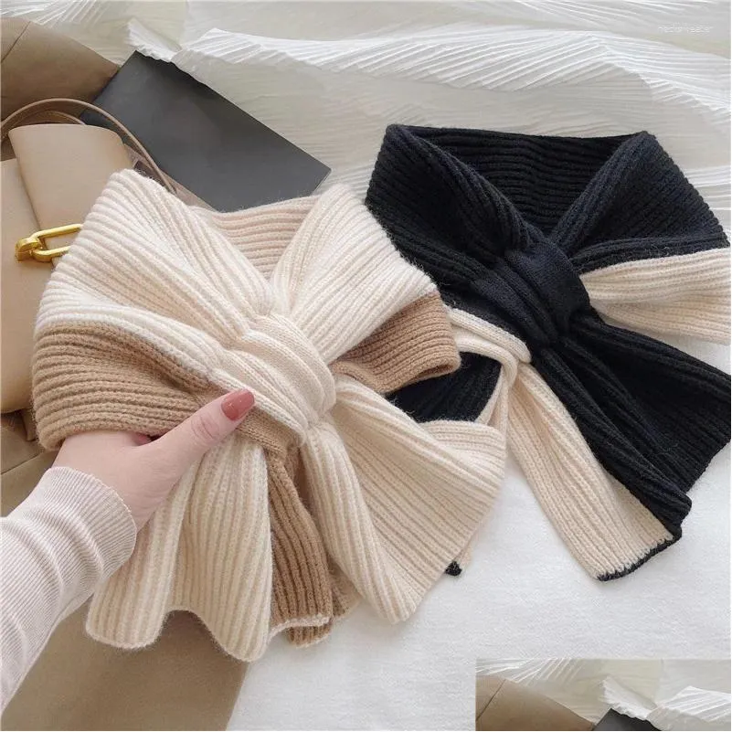 ethnic clothing korean edition color double sided neck protection wool knit cross collar warm shawl winter outdoor windproof thick