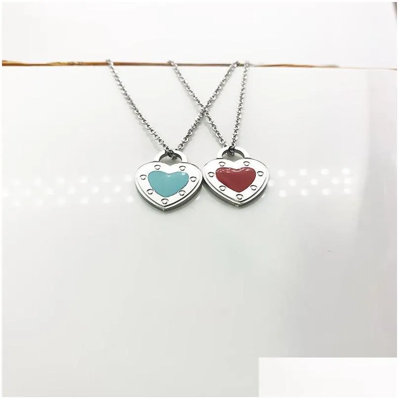 heart necklace womens A set of packaging stainless steel pendant blue pink green red jewelry on the neck Valentine day gift for girlfriend