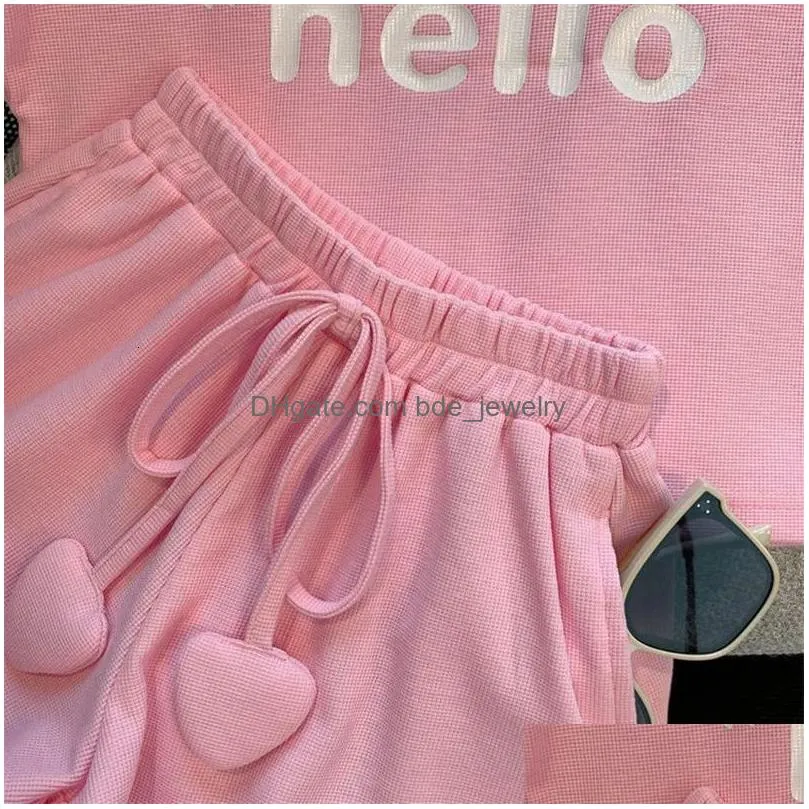 girls clothes sets summer children shortsleeved suit teenage letter tshirt shorts tracksuit outfit sports clothing set 240418