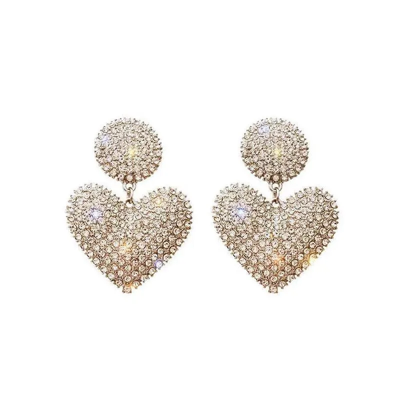 Charm European And American Celebrities Luxury Diamond Love Earrings Personality Fashion Ol Design Sense Peach Heart Simple Exaggerat Dhavo