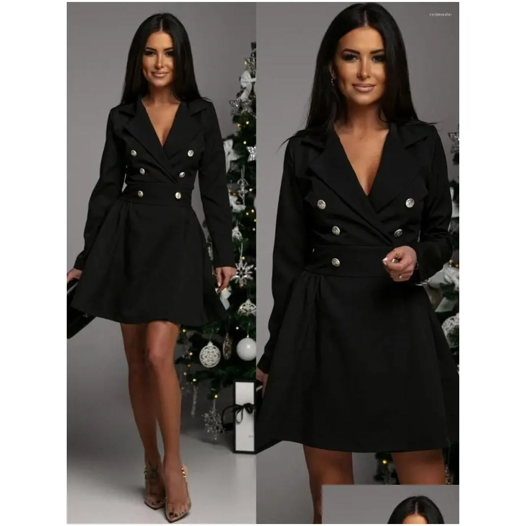 casual dresses notched lapel double breasted blazer dress 2023 sexy elegant long sleeve swing short mini bodycon white party frocks