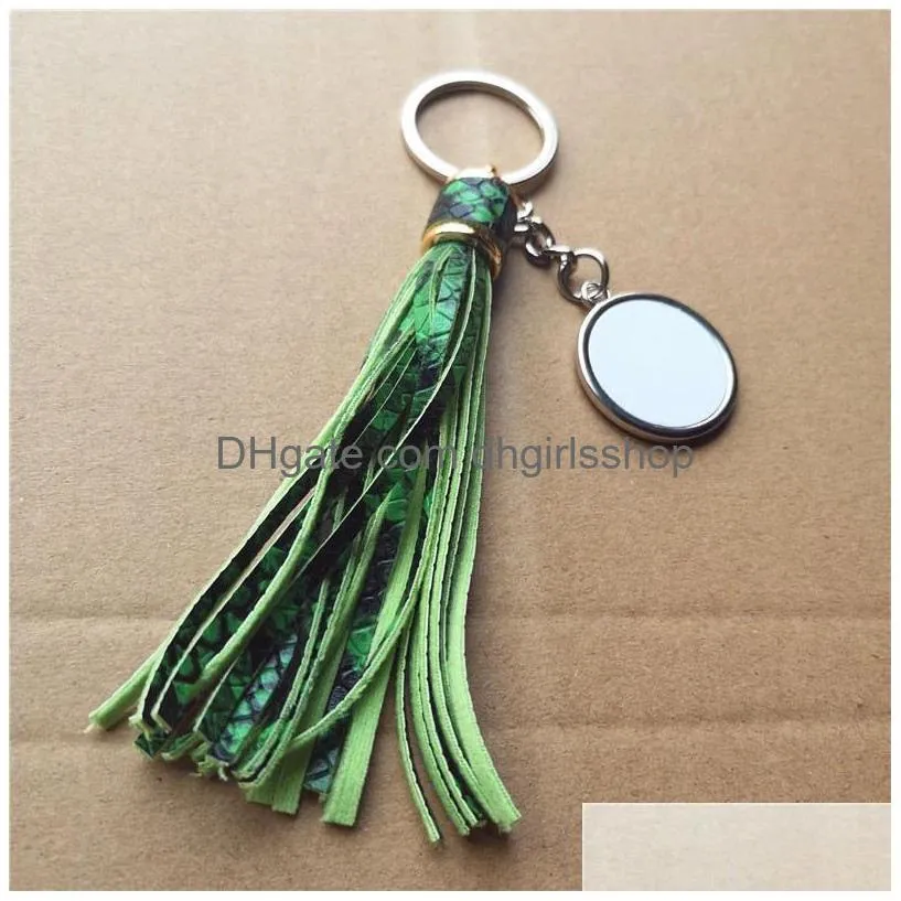 Keychains & Lanyards New Arrival Sublimation Long Leather Tassels Key Chains Snake Skin Ring For Bag Accessories Transfer Printing Ma Dhmwk