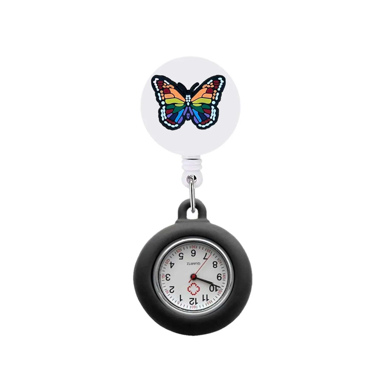 butterfly clip pocket watches fob hang medicine clock nurse watch on watche for with silicone case retractable student gifts