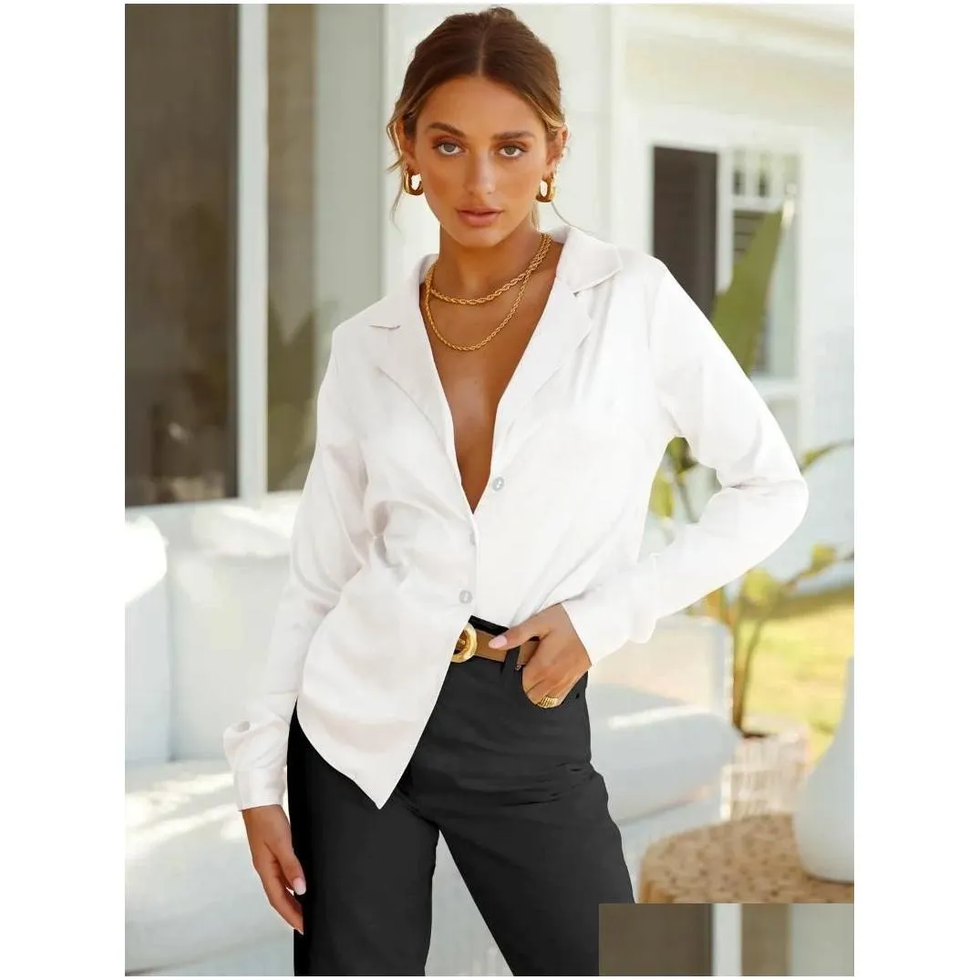 Womens Blouses Ashion Long Sleeve Turndown Solid Shirts For Women 2023 Autumn Temperamen Telegant Top Femme Office Tops And Blouse