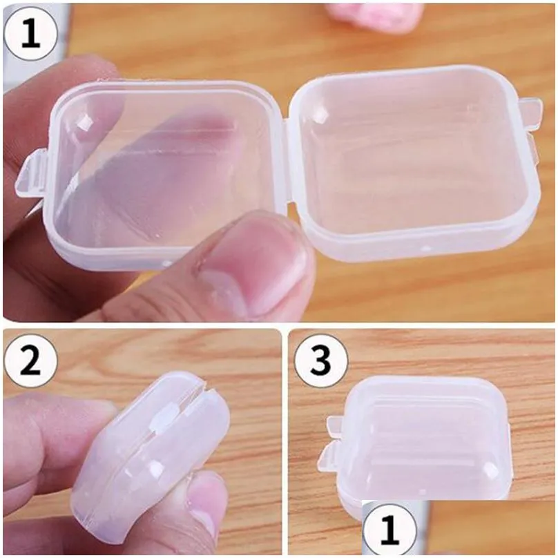 wholesale diy square clear box plastic storages containers case with lids jewelry earplugs storage boxs 3.8x3.8cm