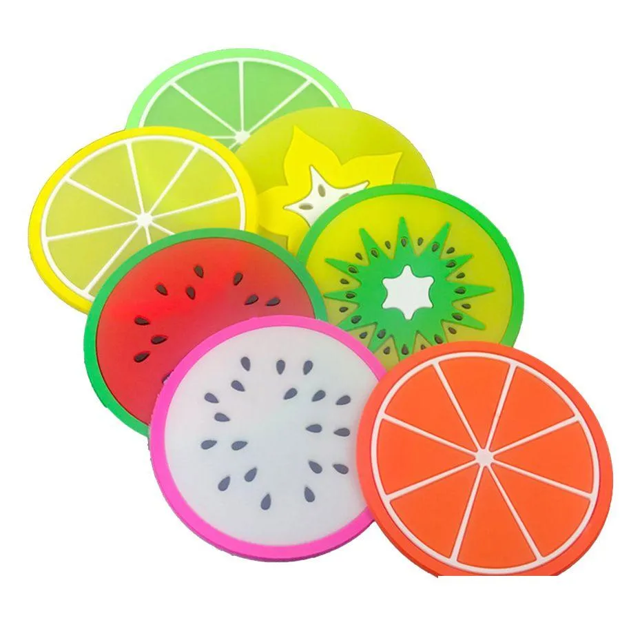 Mats Pads Sile Fruit Coaster Pattern Colorf Round Cup Cushion Holder Thick Drink Tableware Coasters Mug Insated Drop Delivery Home Dh8Ad