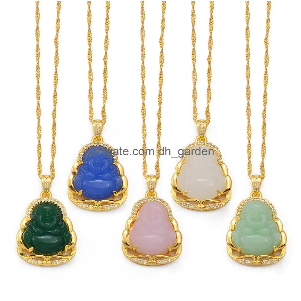 anniyo green blue pink white buddha pendant necklaces women amulet chinese style maitreya jewelry new model dropship 001636