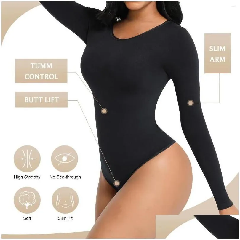 Women`S Shapers Womens Seamless Shapewear Bodysuit One-Piece Push Up Bifter Slimming Sheath Body Long Sleeve Jumpsuit Drop Delivery A Dh0Da