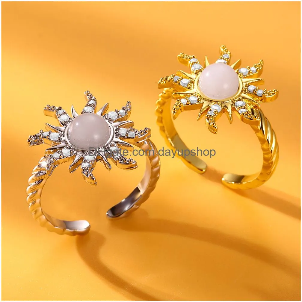 sunflower sun star rings for women fashion gold color zircon stone adjustable ring couple wedding geometry anillos jewelry