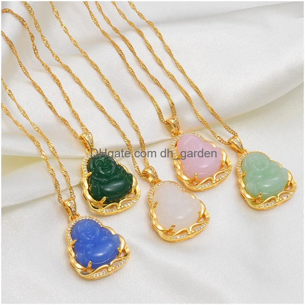 anniyo green blue pink white buddha pendant necklaces women amulet chinese style maitreya jewelry new model dropship 001636