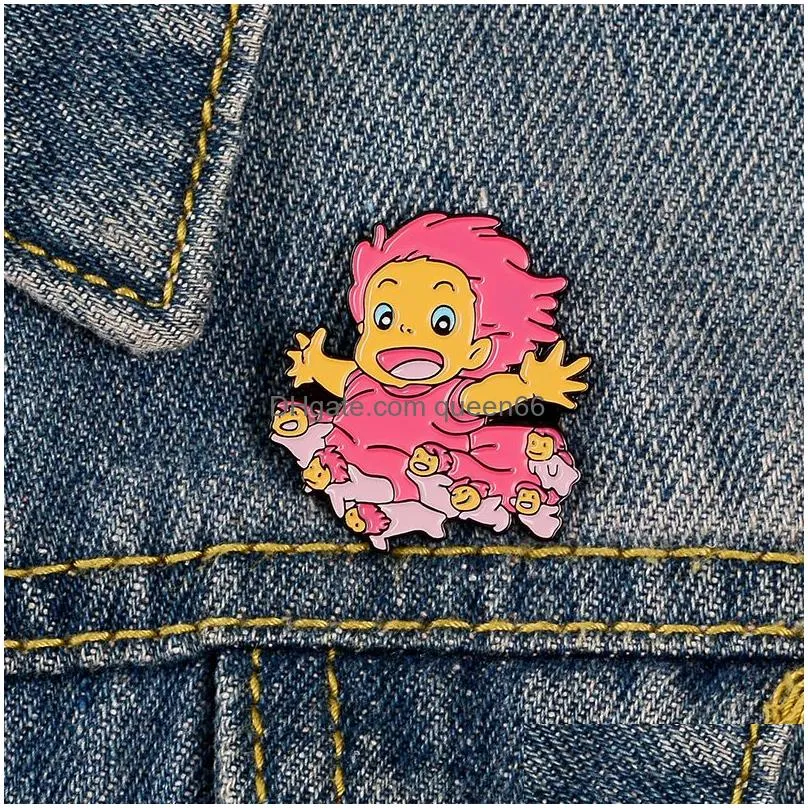 Pins, Brooches Cute Small Cartoon Pretty Girl Funny Enamel Pins For Women Kids Demin Shirt Decor Brooch Pin Metal Kawaii Badge Fashio Dhs2F