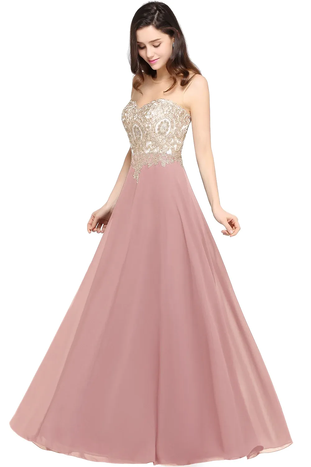 Elegant A Line Chiffon Bridesmaid Dress Sexy See-Through Back Evening Dress Mesh Neck Prom Gown Vestidos de gala CPS620