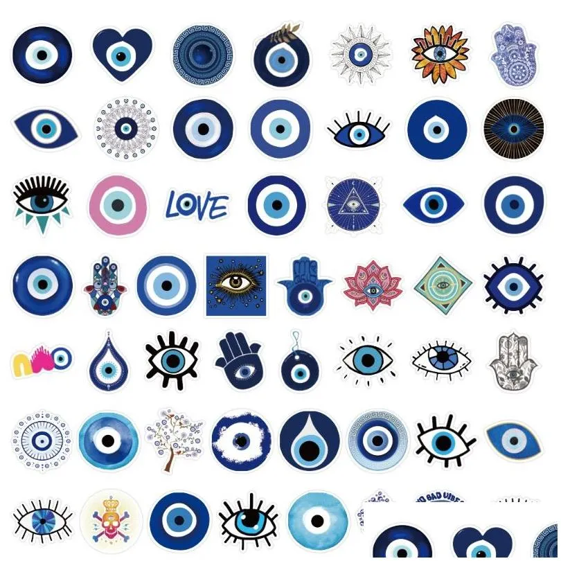 50Pcs/Lot Lucky Devil`s Eye Stickers Blue Eyes Sticker evil eyes for DIY Luggage Laptop Skateboard Bicycle Decals Wholesale