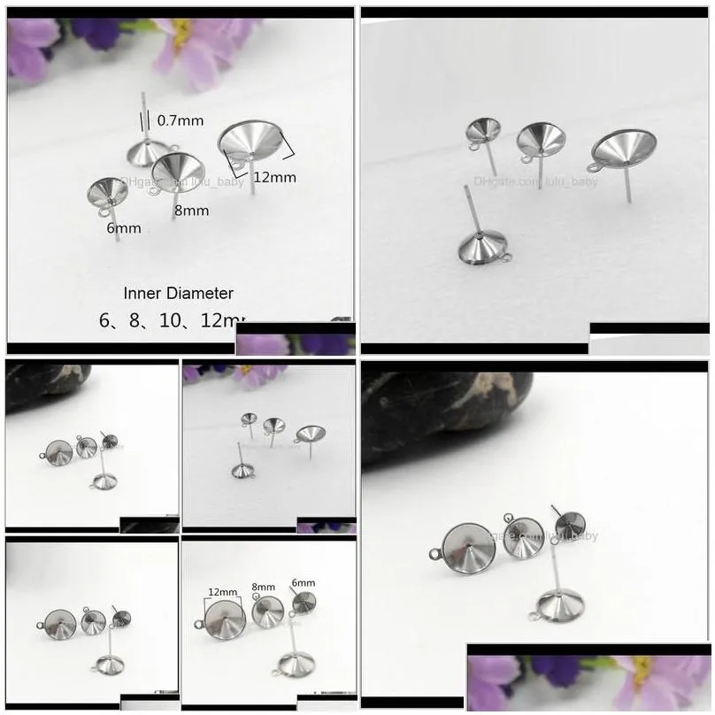 Jewelry Settings 100Pcslot Stainless Steel Stud Findings With Circle Bezel Rivoli Stones Cabochons Bases Post Diy Crafts Lx2T9 Rydxx D