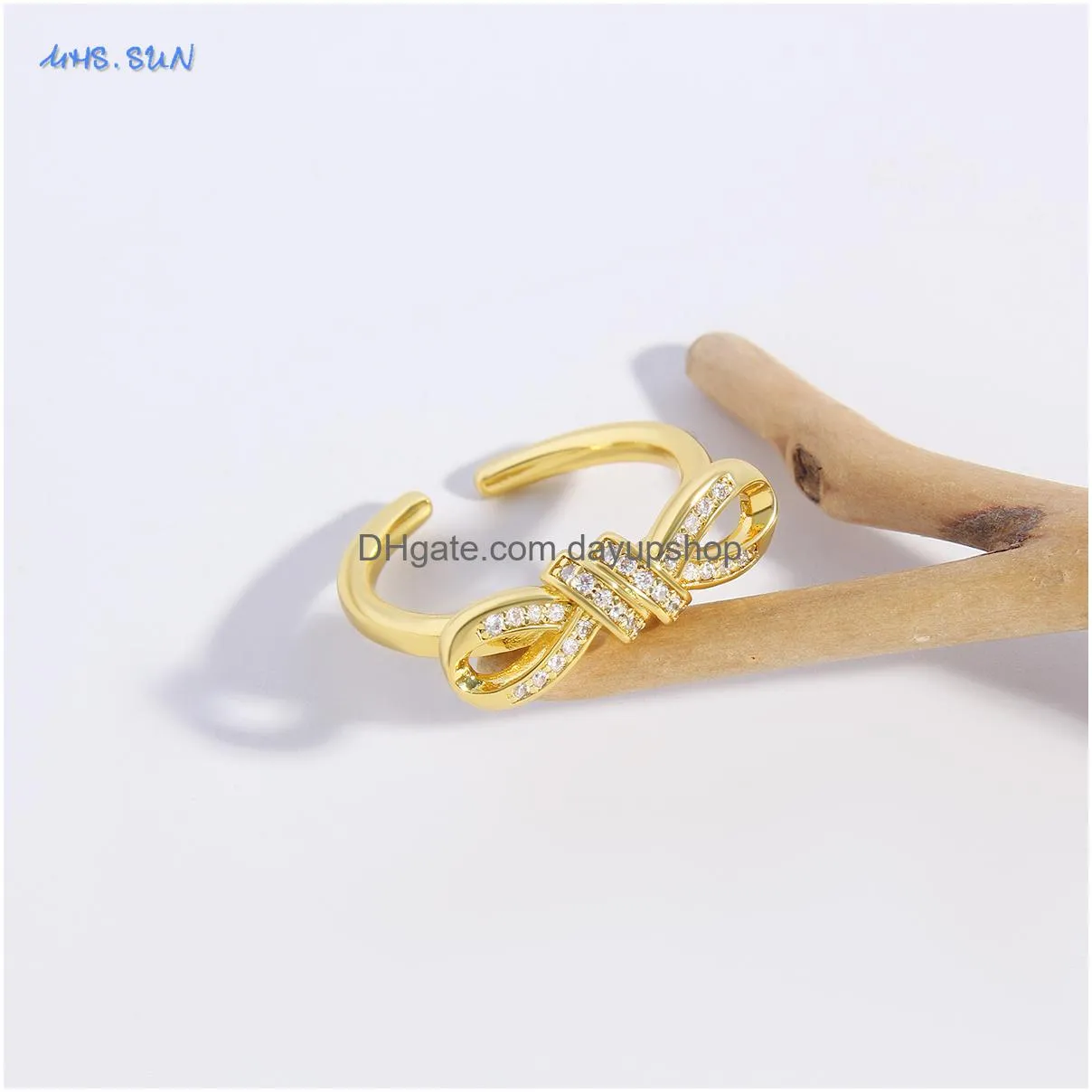 mhs.sun romantic cubic zircon twist butterfly knot finger rings for women girls 18k true gold plated wedding party jewelry
